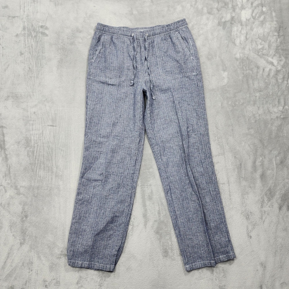 Amazon Essentials Pants Womens M Blue Stripe Linen Blend Wide Leg Drawstring